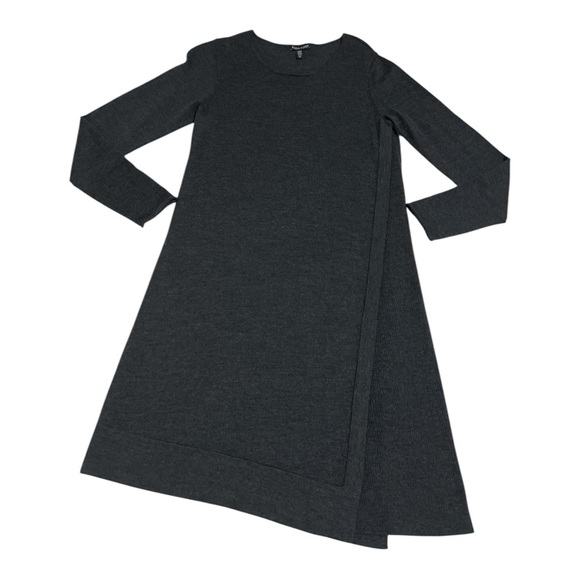 Eileen Fisher Dress Women's Small Gray Merino Wool Asymmetrical Hem Long Sleeve - Picture 1 of 16